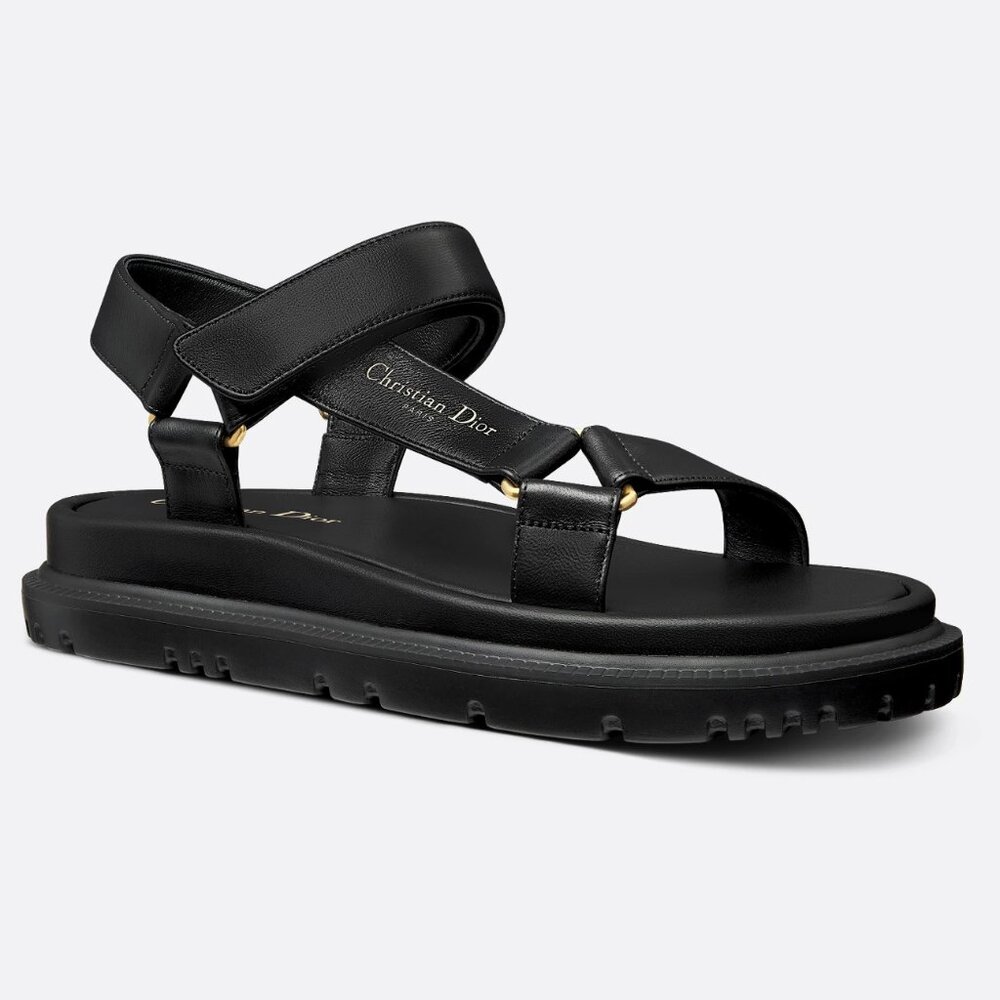 DIOR D-WAVE D WAVE Leather Dad Flat Platform Sandals Shoes Black